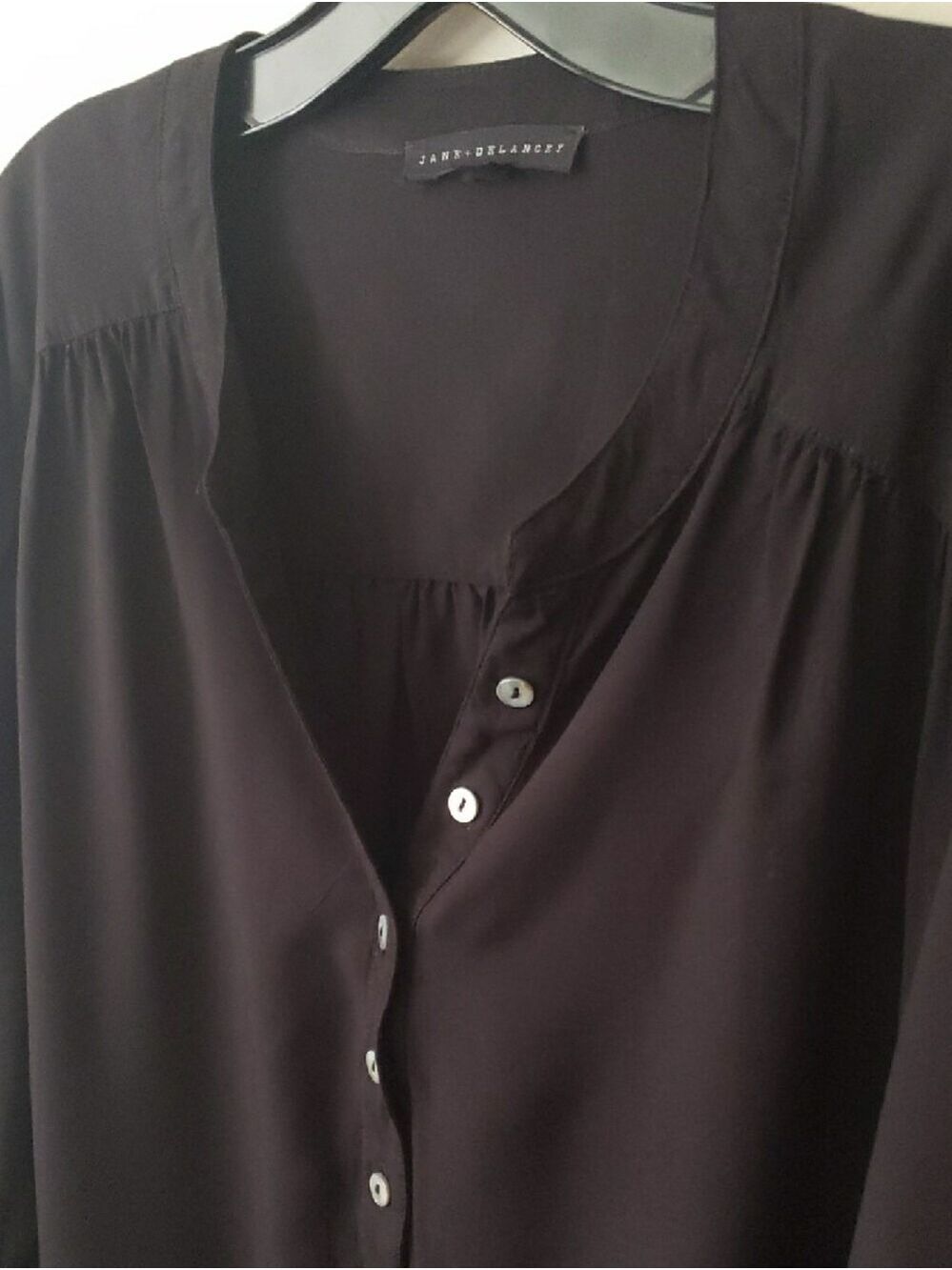 Jane and Delancey Black Long-Sleeve Henley Blouse - Picture 3 of 8